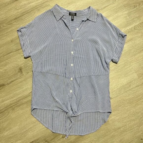 Jones New York Stripe Button Down Tie Front Top Size M - Picture 11 of 13